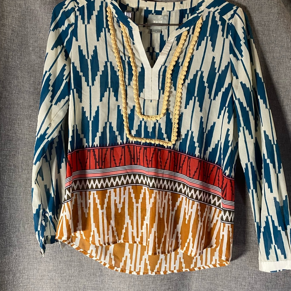 Maeve Blue and Red Patterned Top